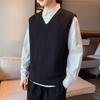 Solid color V-neck vest vest sweater men's 2025 autumn new loose knitted vest top casual trend