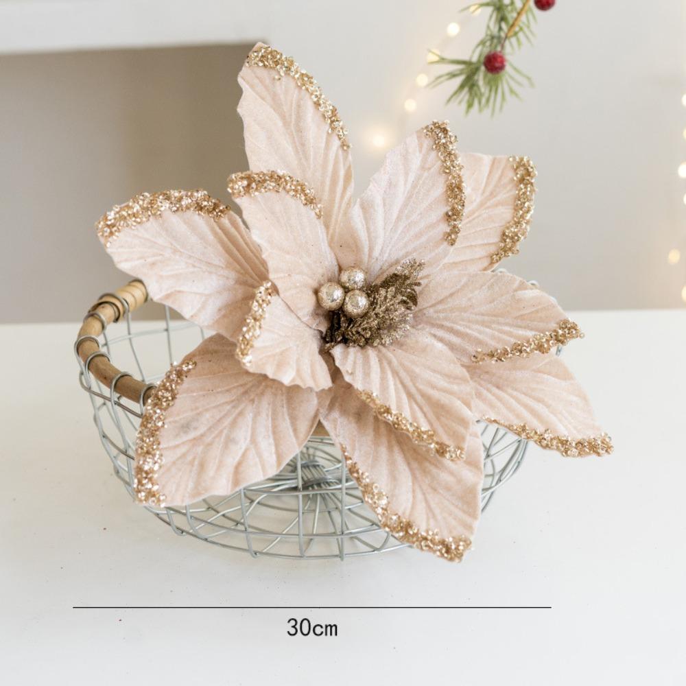 

Високоякісна тканина Пластик Різдвяні Штучні Квіти DIY Декорація Прикраси Фальшива Квітка 30см Різдвяний Декор Xmas шампанського