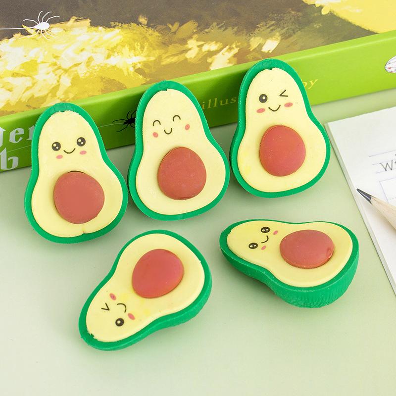 Office Supplies Cute Expression Avocado Shape Eraser Student Kawai Stationery End of Term Christmas June 1 Gifts Prizes Rewards
