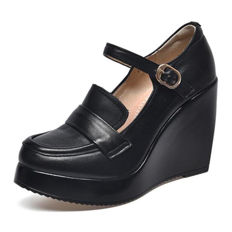 Fashion GKTINOO 2025 Wedges Women Shoe Spring Autumn Slip-On High Heels Round Toe Genuine Leather Casual Ladies Platform Shoes Woman