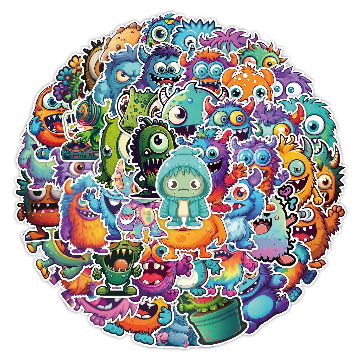 

50 шт. Наклейки с мультяшными монстрами и граффити: Водонепроницаемые, Креативные Украшения для Автомобиля, Телефона, Компьютера - Идеально для Студентов