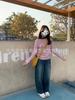 Women's Japanese Stripe Color Block High Collar Long Sleeve T-Shirt - Lazy Style, Light Blue (TX381)