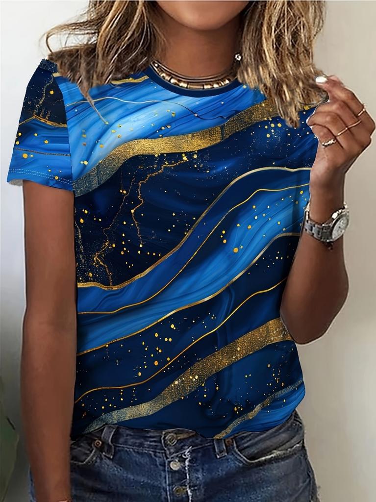 Sommer Damen T-Shirt Blumenstruktur 3D-Druck Florale Grafiken T-Shirts Lässige Kurzarm-Oberteile Mode O-Ausschnitt T-Shirt für Damen