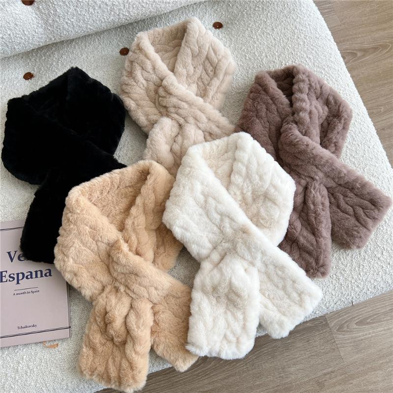 Neuer Imitat Rexkaninchenfell Kreuzschal Winddicht Kältefest Halskragen Dick Warmhalten Gestricktes Halstuch Damen