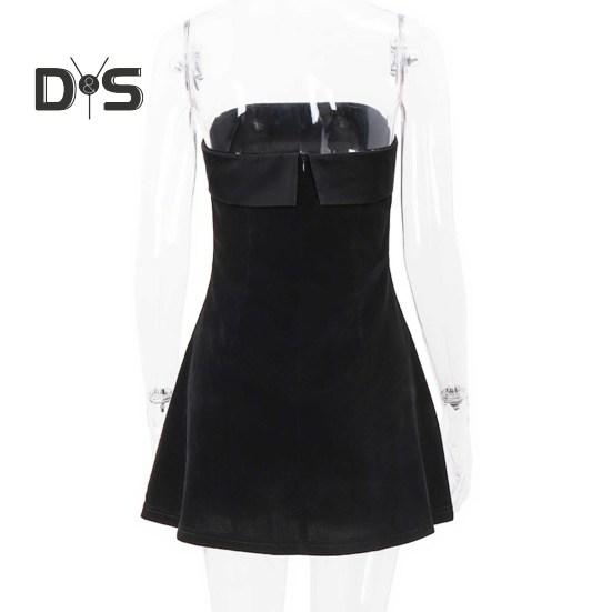 Damen Abendkleid Schulterfrei Bandeau Rückenfrei Ärmellos Schlanke Taille A-Linie Minikleid Abschlussball Party Bankett Kurzes Kleid