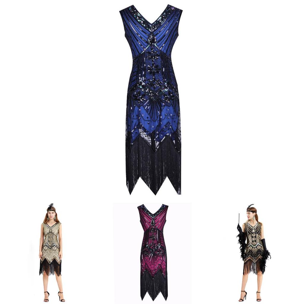 Eleganti Abiti da Festa da Donna Gatsby Flapper con Frange di Perline Vintage e Paillettes Senza Maniche Per uno Stile Senza Tempo