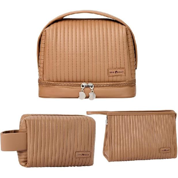 Women's Cute Cosmetic Bags Travel Toiletry Bag Waterproof Leather Cosmetic Bag Set with Handle Zipper Portable Makeup Bags Storage Bag On-the-Go