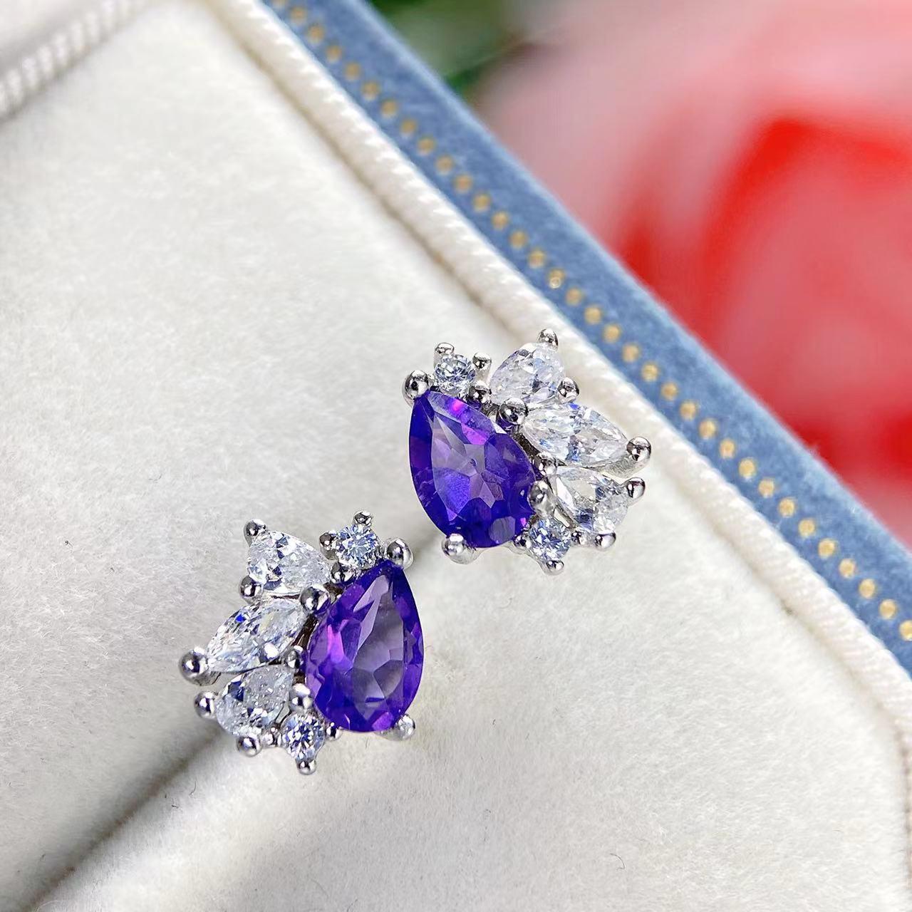 Natural Amethyst Stud Earrings in S925 Sterling Silver - Simple Women s Silver Jewelry Pendants 925 Silver