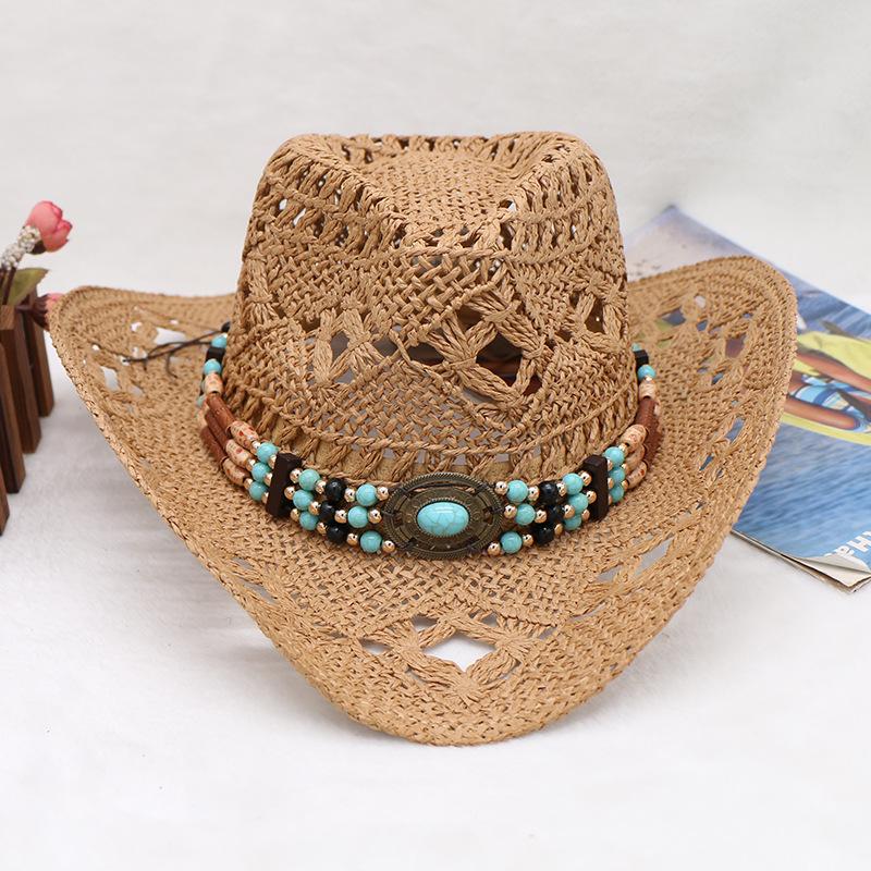 

Men s Bohemian Hollow Denim Cowboy Hat - Summer Western Beach Style Adjustable (55-58cm)