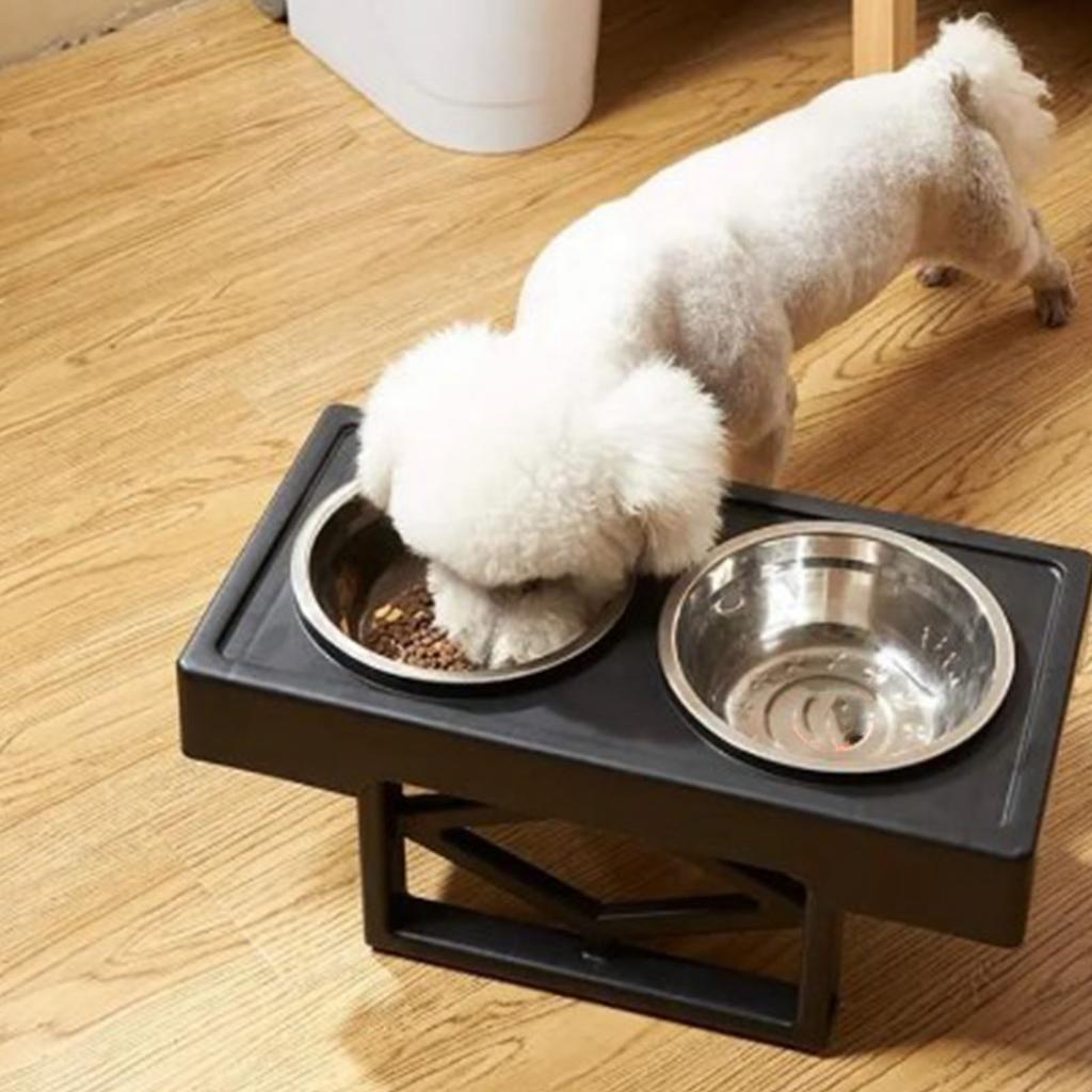 Elevated Dog Bowl Stainless Steel Adjustable No Spill Detachable Double Raised Pet Cat Feeder Bowl