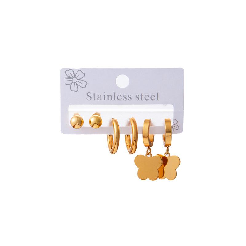 High Quality Silver Drop Earrings Set Three Pairs One Card. Unisex Flower Shape Party Wear Fading Resistant Bean Earrings