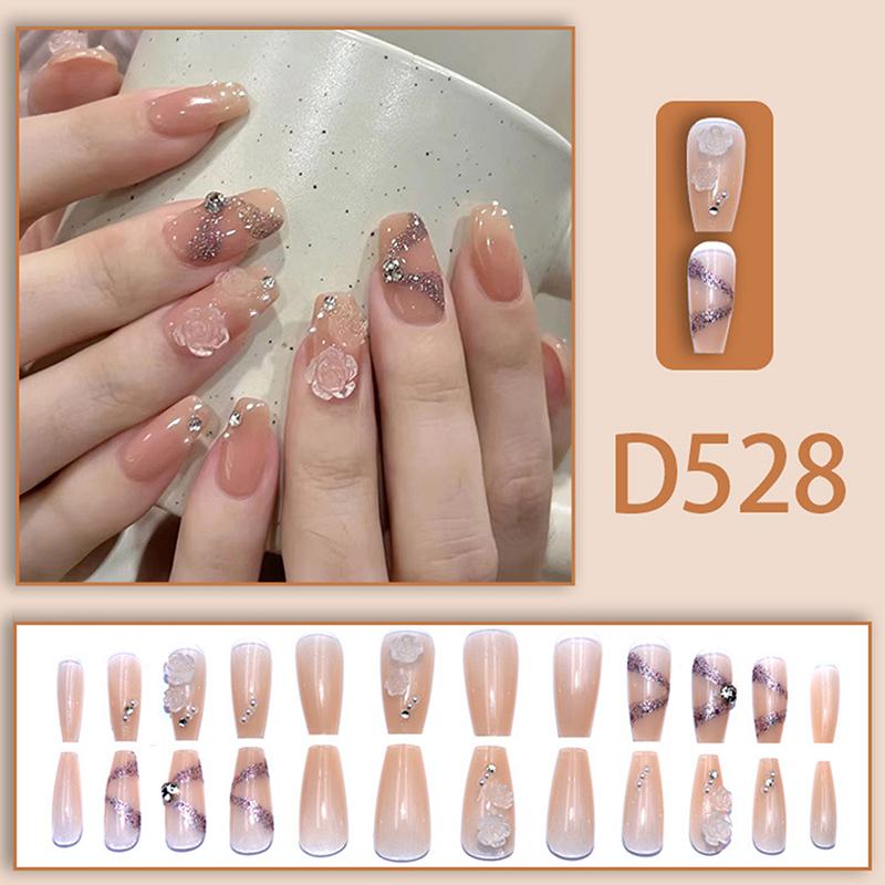 24Pcs  Sweet  Camellia Press On Square Head Removable Fake Nails With Glue Artificial Removable False Nails