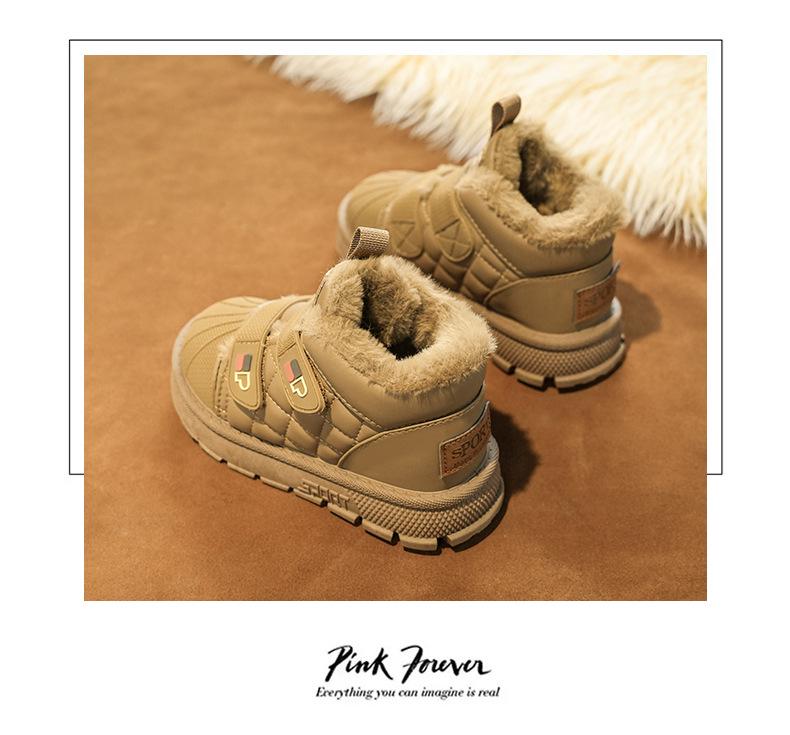 Boys' Winter Cotton Snow Boots with Velvet Lining - 2025 Martin Style for Medium & Large Kids
