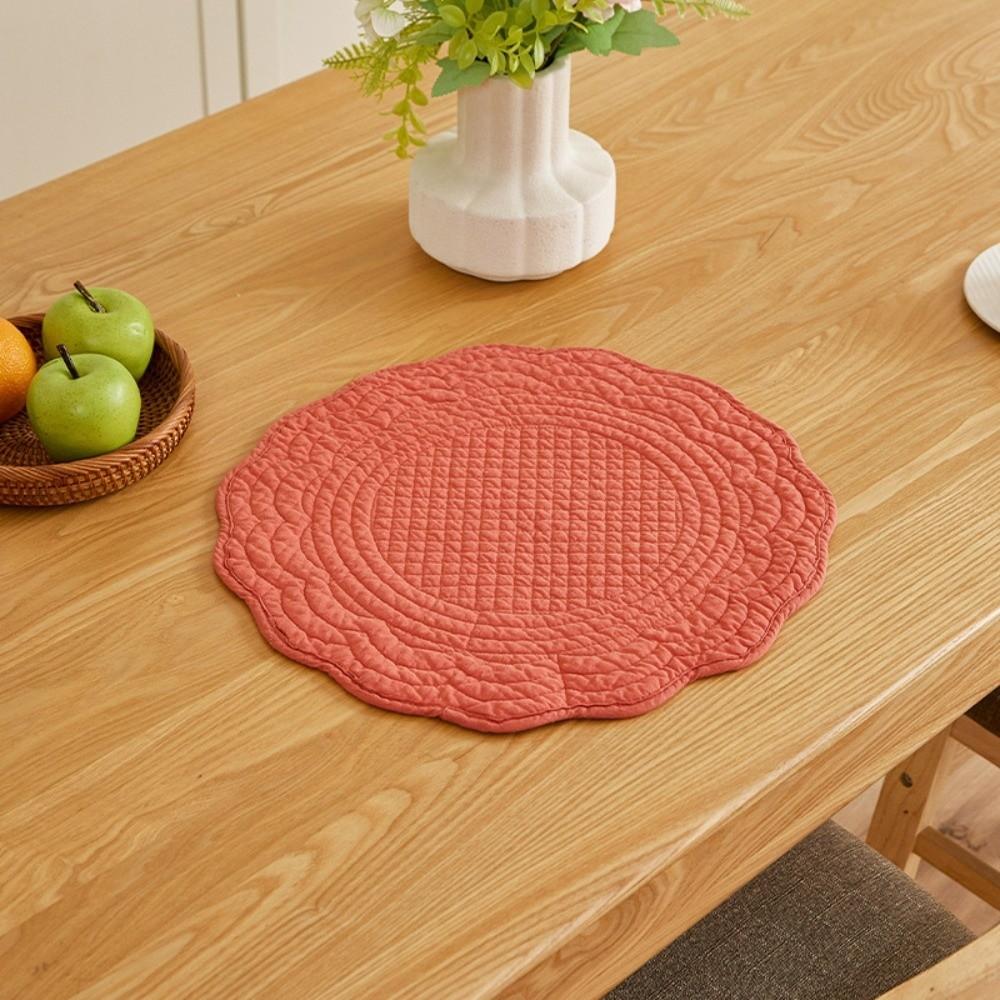 Scalloped Edge Quilted Placemats Washable Dining Placemats Gifts Round Placemats  Table Mats
