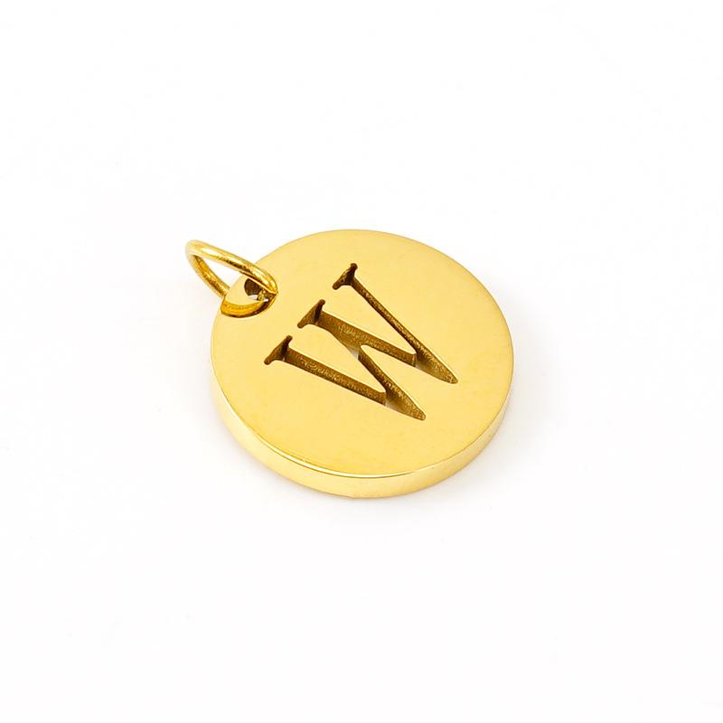 New titanium steel English letter DIY pendant fashionable stainless steel round hollow letter pendant