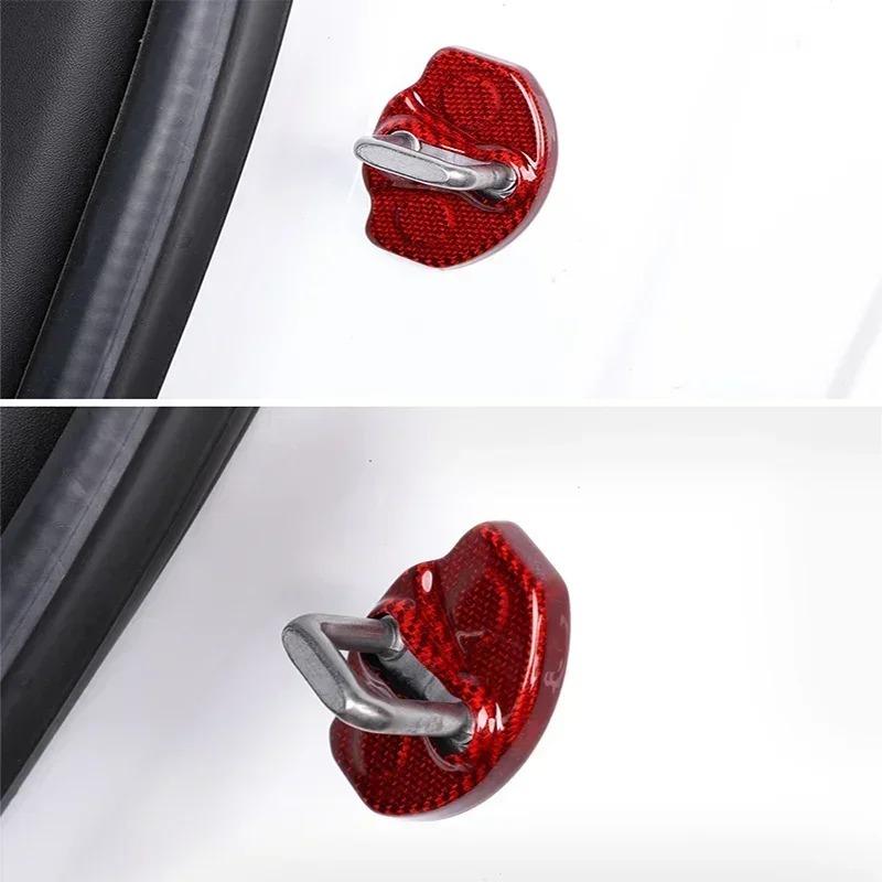 For Tesla Model Y 3 Interior Accessories Real Dry Carbon Fiber 4pcs Door Lock Buckle Protector Cover Latches Door Stopper Covers