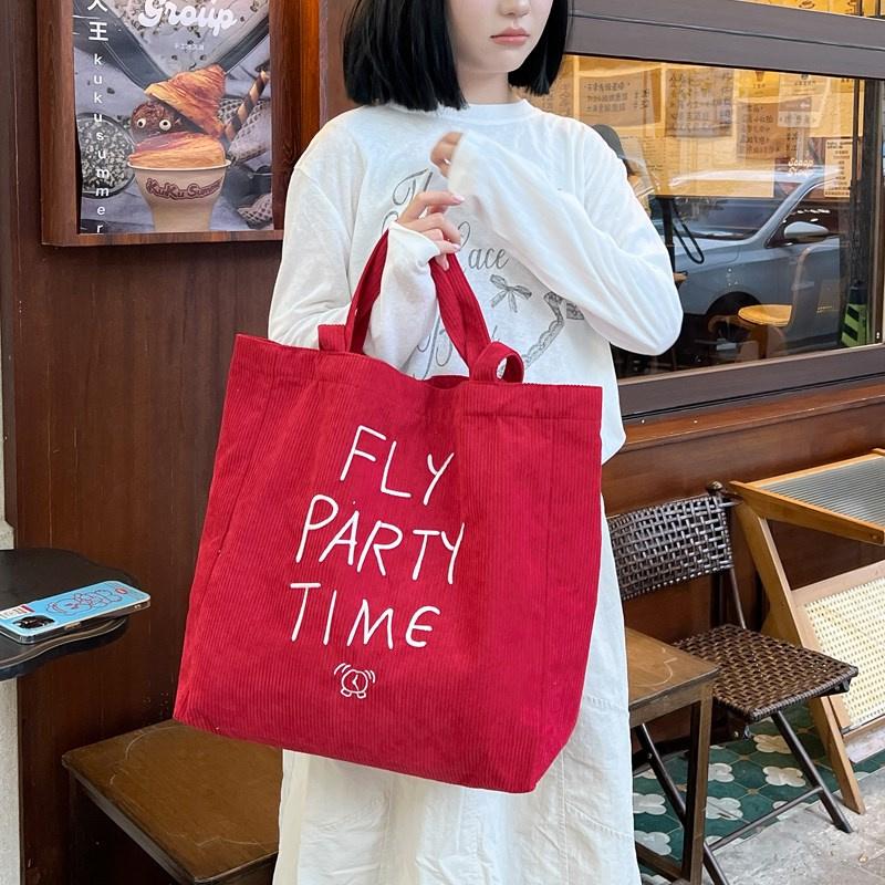 Torba na ramię z haftem literowym Torba na zakupy Torba płócienna z sztruksu Damska torebka