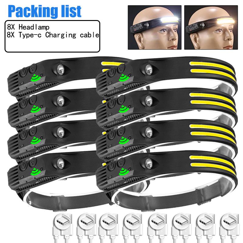 1-15Pcs LED Induction Headlamp USB Rechargeable Head Flashlight Powerful Camping Head Lantern Fishing Headlight 18650 Battery