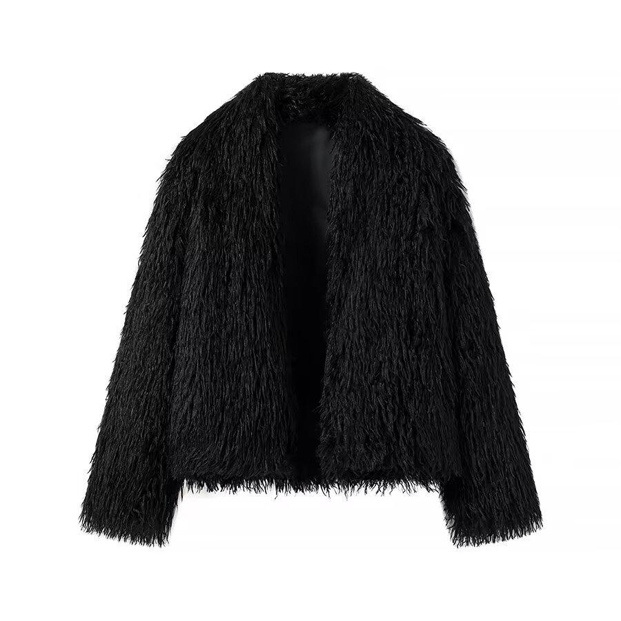 2024 Autumn/Winter Women's European & American Casual Furry Solid Color Coat 2338