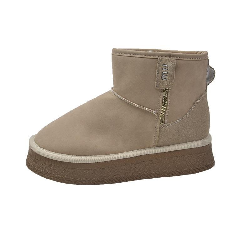 Soft leather version~ Thickened snow boots women's winter 2025 new thick-soled zipper warm casual non-slip cotton boots