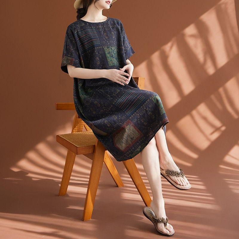 

Юбка для женщины Лен Летняя Большого размера Свободная Винтажная Однотонная Юбка Повседневная Мягкая Длинная Праздничные платья One Size