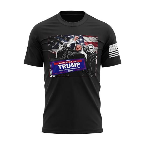 

Футболка с принтом «Выживший после выстрела на патриотическом предвыборном митинге в Пенсильвании» с круглым вырезом M чёрный