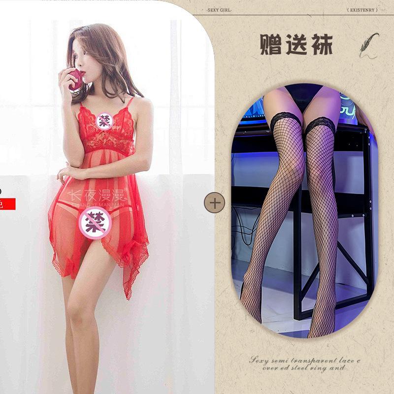 Sex underwear European and American temptation suit women's transparent suspender large size lace mesh large size