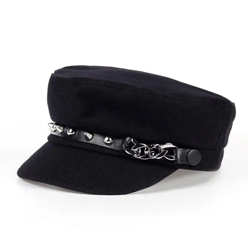 Unisex Rivet Chain Military Hats Flat Top Baseball Caps For Women Outdoor Sports Military Hats Cadet Sunscreen Hats