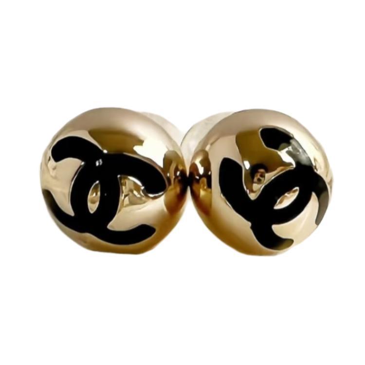 Chanel Double C Logo Decorative Metal Round Ball Earrings Women earrings Gold ABE806B19198NACVD