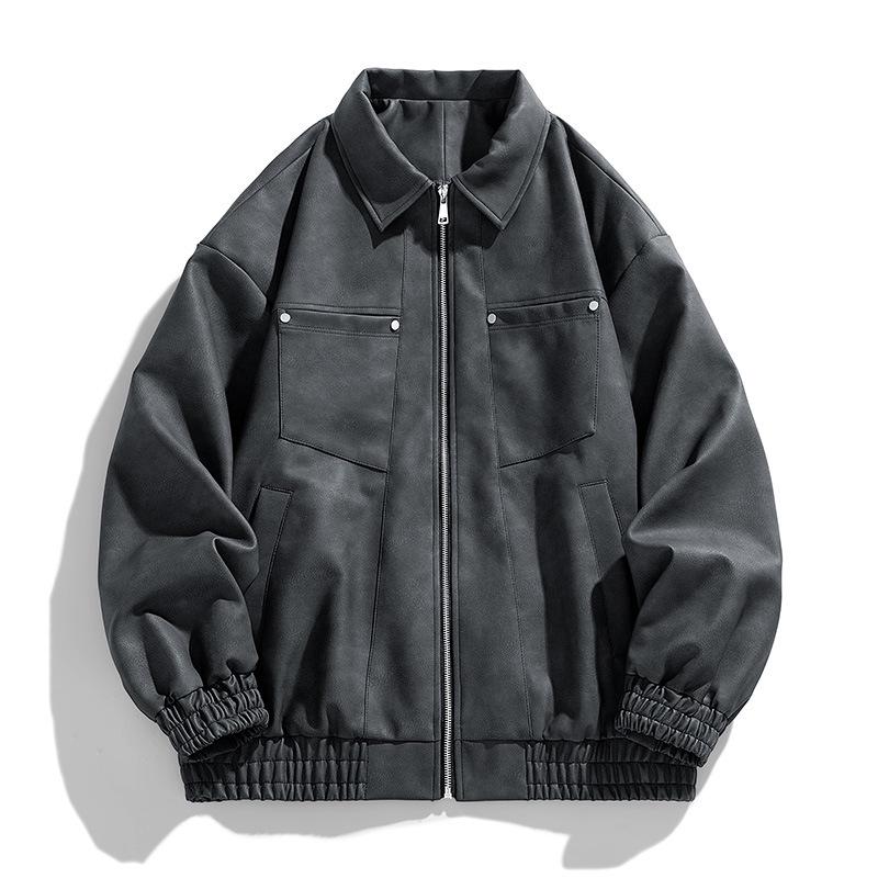 Men's PU Leather Jacket - Versatile Solid Color for Spring and Autumn