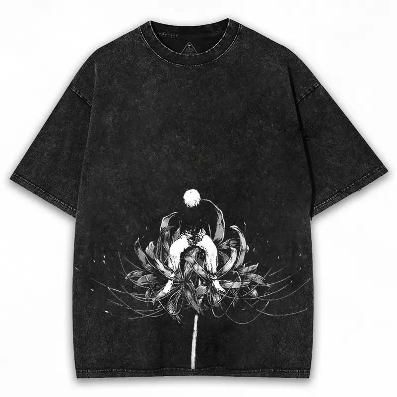 Anime Tokyo Ghoul Kaneki Ken Cool Graphic T-shirt Vintage Washed Oversized T Shirt Men Women Clothing Polyester Short Sleeve Tees
