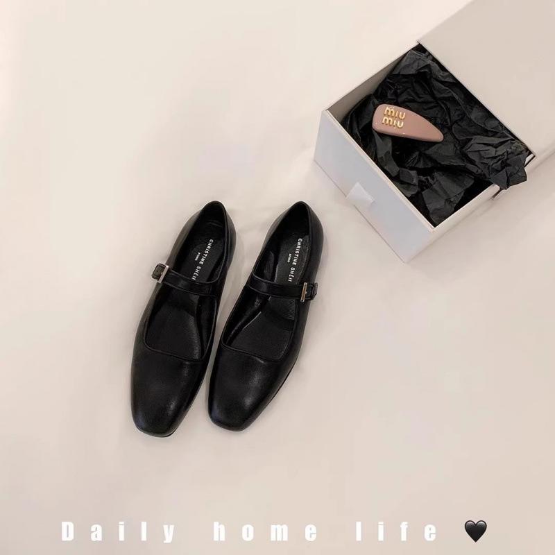 Premium sheepskin soft sole genuine leather Mary Jane single shoes women's shoes one-word buckle with shallow mouth flat shoes small leather shoes lad