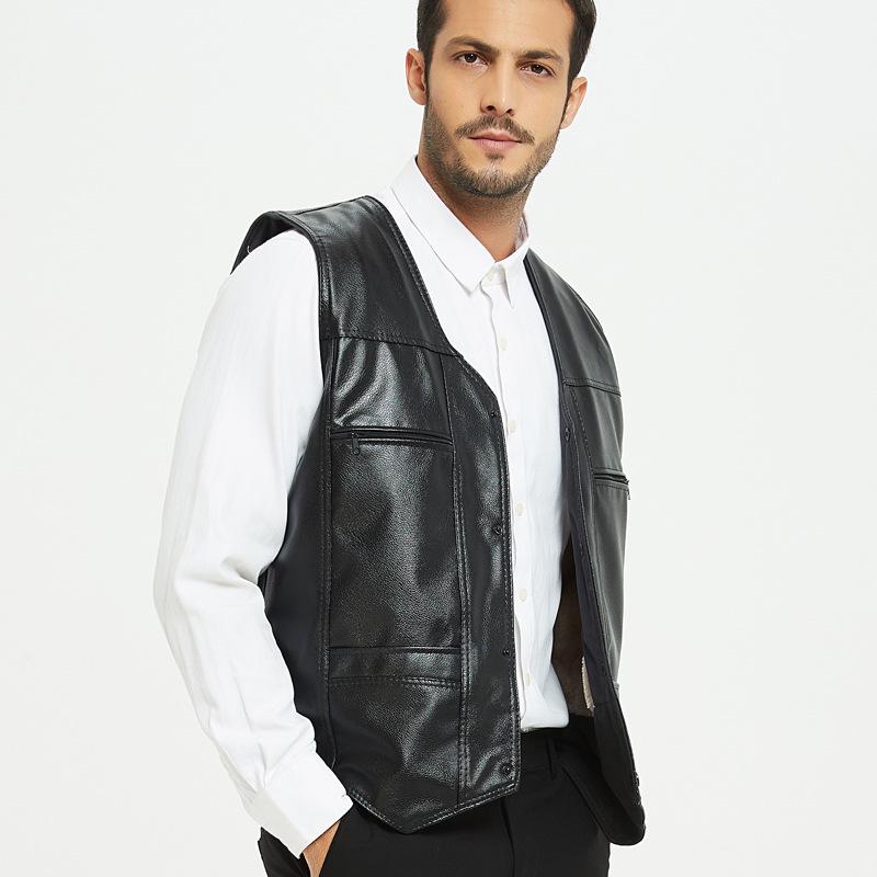 Herren Lederweste mit Fleece-Futter und Mehreren Taschen für Herbst & Winter - V-Ausschnitt Stil für Väter und Senioren
