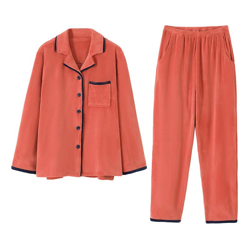 Pyjama Damen Winter Korallenfleece Verdicktes Fleece Damen Herbst und Winter Insel-Fleece Große Größe Winter Flanell Loungewear