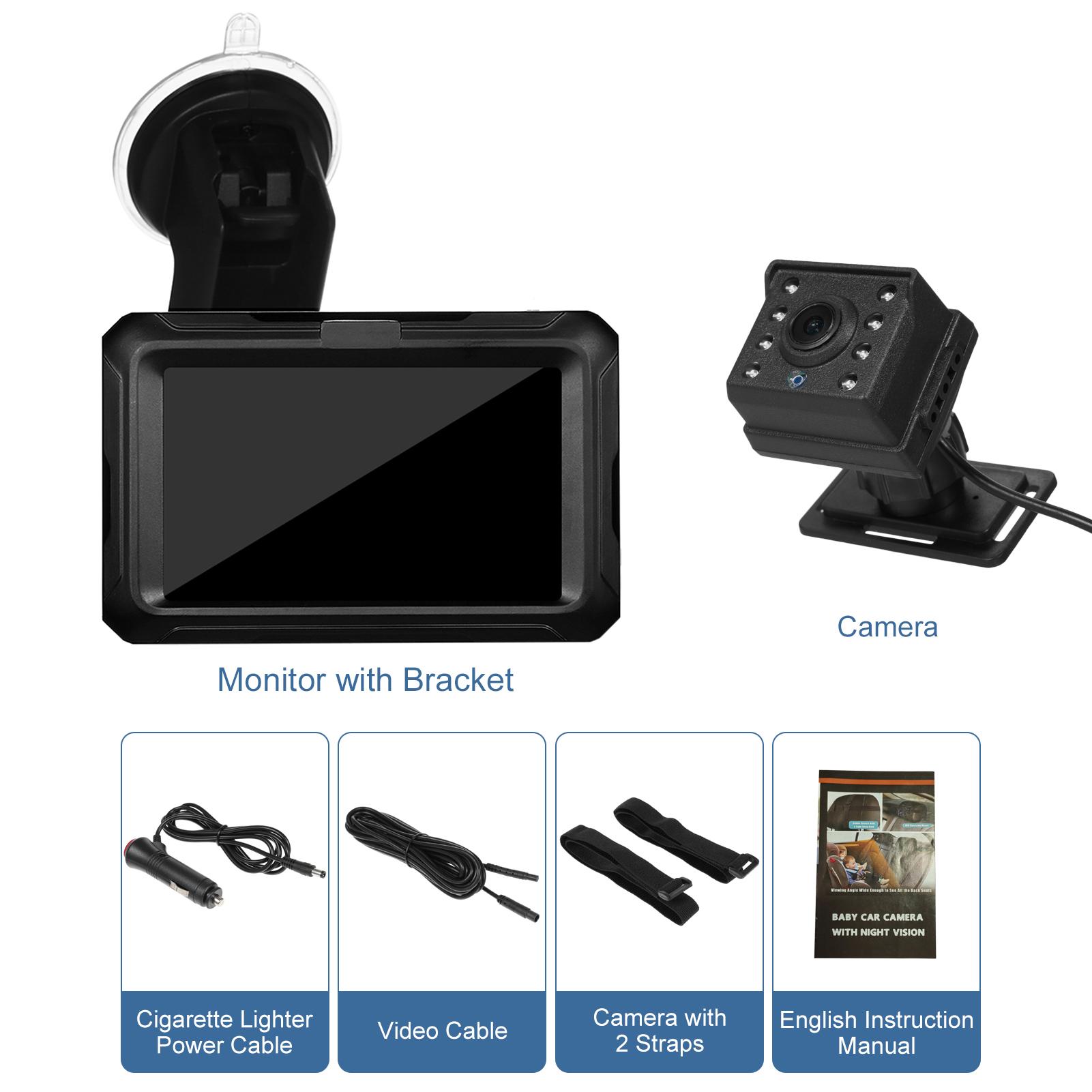 Tomtop Jms Unisex Baby Car Camera 4.3 Monitor, 1080P Rear Facing Backseat Camera With Night Vision, 360 Degrees Rotation, Wide View