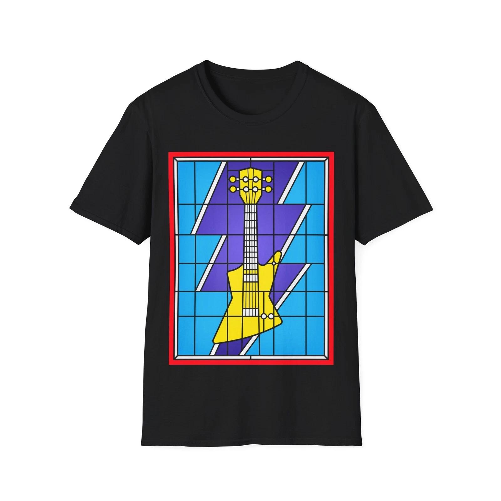 Stained Glass Guitar T-Shirt, Rock and Metal Music Graphic Tee, Regular Fit Top XL