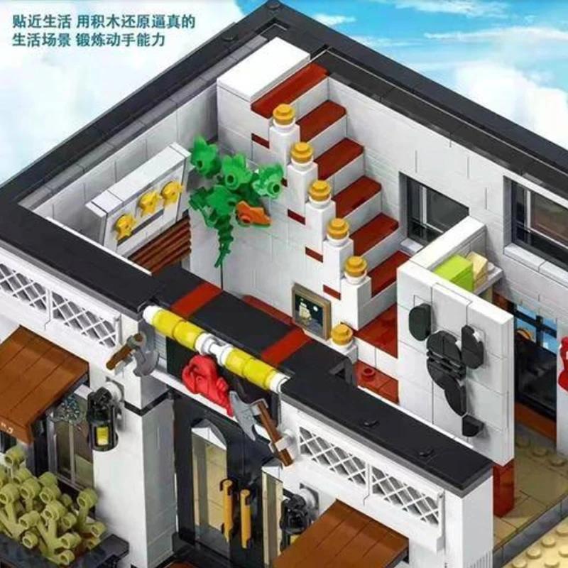 Non-Toxic 4132Pcs Seafood Restaurant Model Building Blocks Creative City Street View Moc Bricks Set With Light Desktop Ornaments Kids Toys