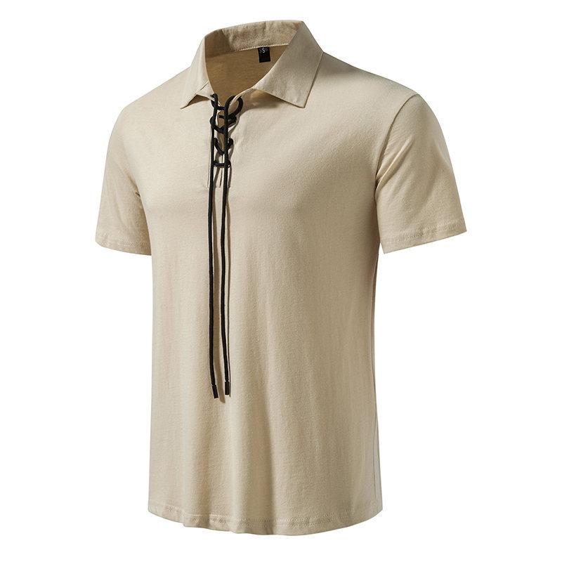 Men's Summer Drawstring Polo Shirts Short Sleeve Tops Casual Solid Stylish Loose Fit Golf Polo Shirts for Men Solid Breathable Collared T-Shirts