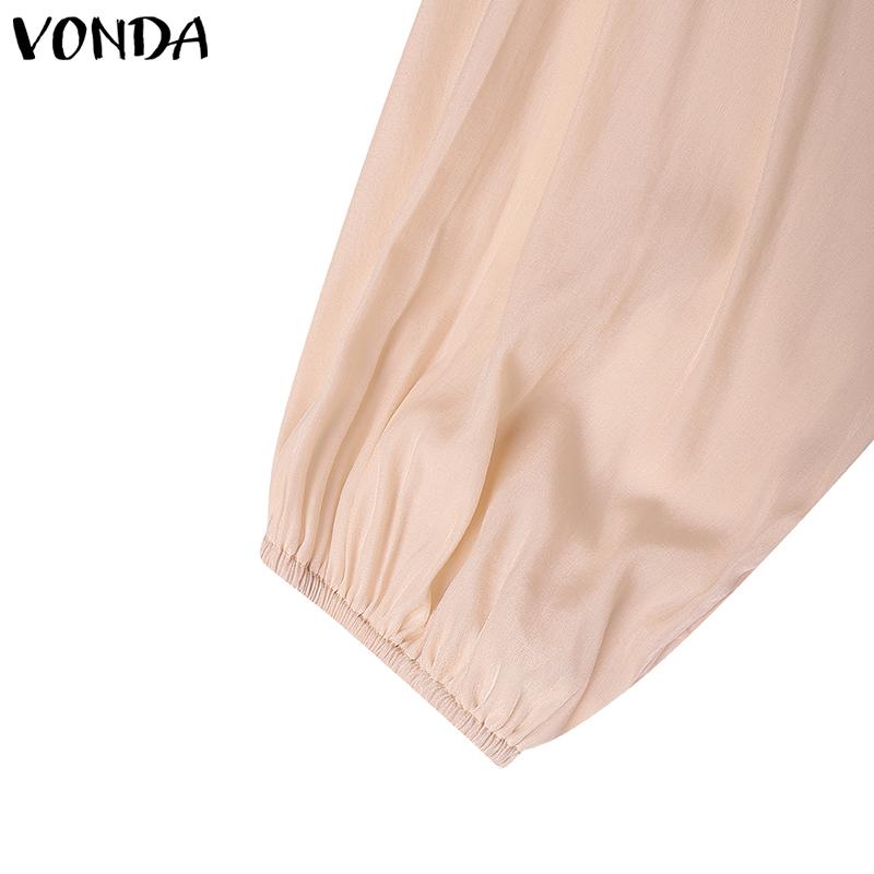 VONDA Women Round Neck Casual Long Sleeve Elegant Oversized Blouse