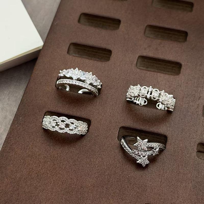 Exquisite Star Row Diamond Zircon Ring For Women, Stacked Wearing Personalized Fashion And Advanced Sense, Opening Adjustable Index Finger Ring