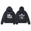 Mens Oversized Streetwear Hoodie With Distressed Zipper Graphic Print Cotton Long Sleeve Pullover Casual Wear