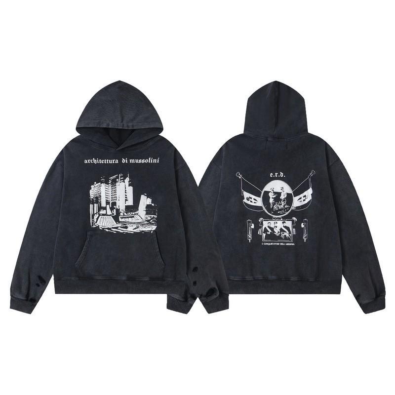 Mens Oversized Streetwear Hoodie With Distressed Zipper Graphic Print Cotton Long Sleeve Pullover Casual Wear