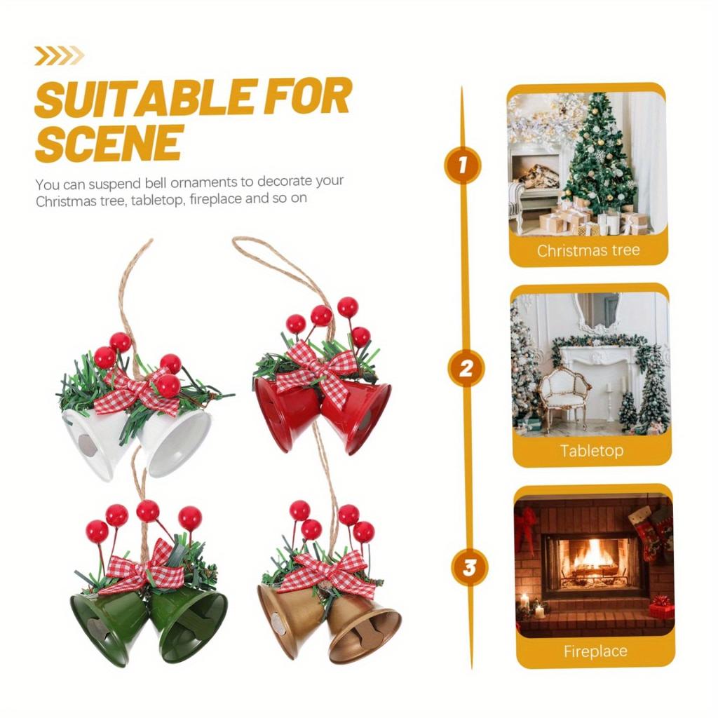 12pcs Cast Iron Christmas Bells Decorations with Red,White Gingham Bow Greenery Durable Indoor/Outdoor Hanging Decor,Rustic Christmas Decorations,