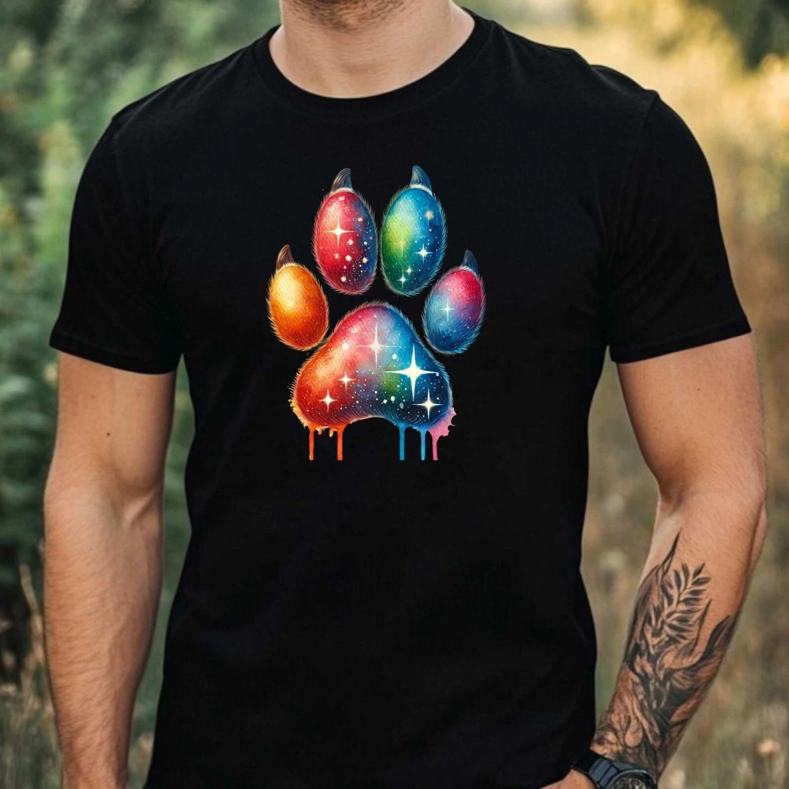 T-Shirt Herren Bunter Tierpfotenabdruck Motiv Baumwolle Größe XS bis 5XL XXXXL