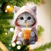 2Pcs Car Pendants Rearview Mirror Decorations with Lanyard Easy To Hang Adorable Cartoon Cat Shaped Pendants Hanging Ornaments