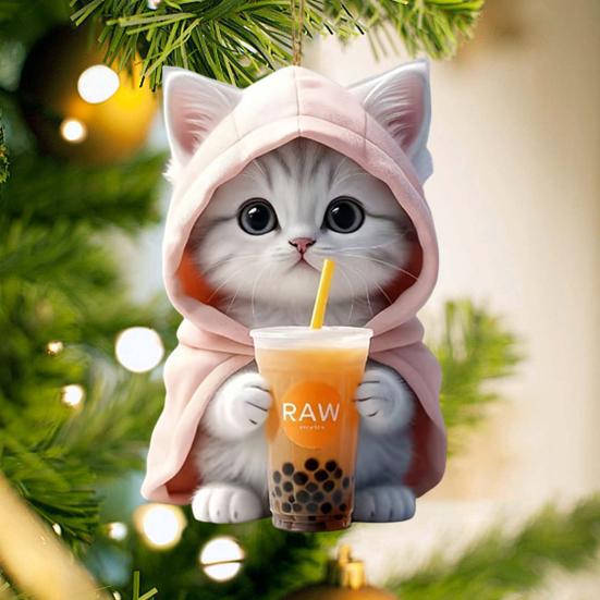 2Pcs Car Pendants Rearview Mirror Decorations with Lanyard Easy To Hang Adorable Cartoon Cat Shaped Pendants Hanging Ornaments