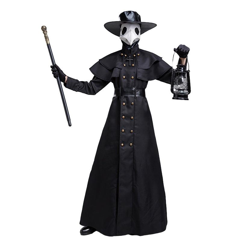 Steampunk Medieval Plague Doctor Costume with Raven Bird Beak Mask