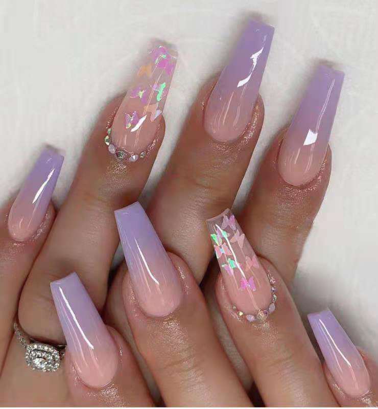 24 Stuks Herbruikbare Zelfklevende Nepnagels French Lang Ballet Roze Roos Contrast Lijn Press On Nagels