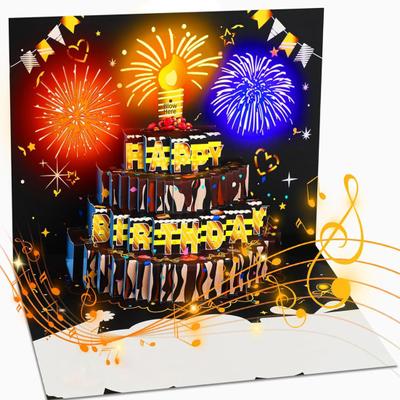 3D Fly-out Geburtstagskarte Lichtmusik Alles Gute zum Geburtstag Leuchtende Grußkarte mit Kuchen-Design Interaktive Geburtstagskarte