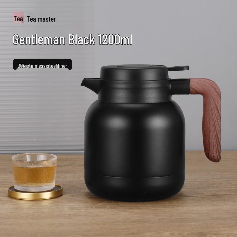 Large Capacity 304 Stainless Steel Insulated Teapot with Wood Grain Handle for Home and Office.